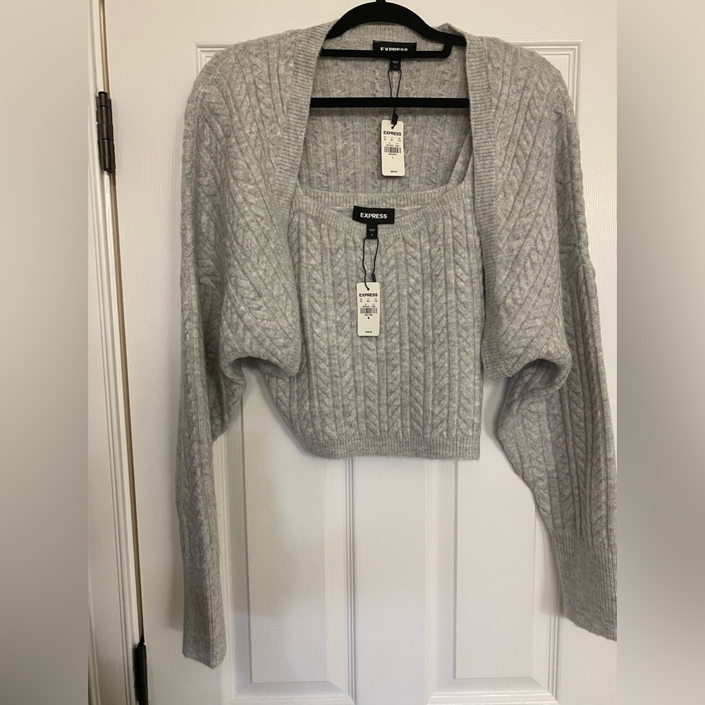 Express - Gray sweater set. Cropped Tank with matching sweater.